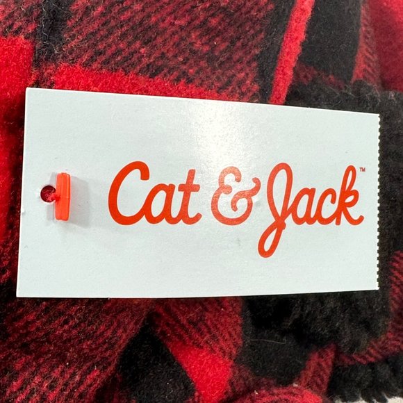 Cat And Jack Boy's One Size Trapper Hat Winter Buffalo Plaid Black Red New - Picture 6 of 9